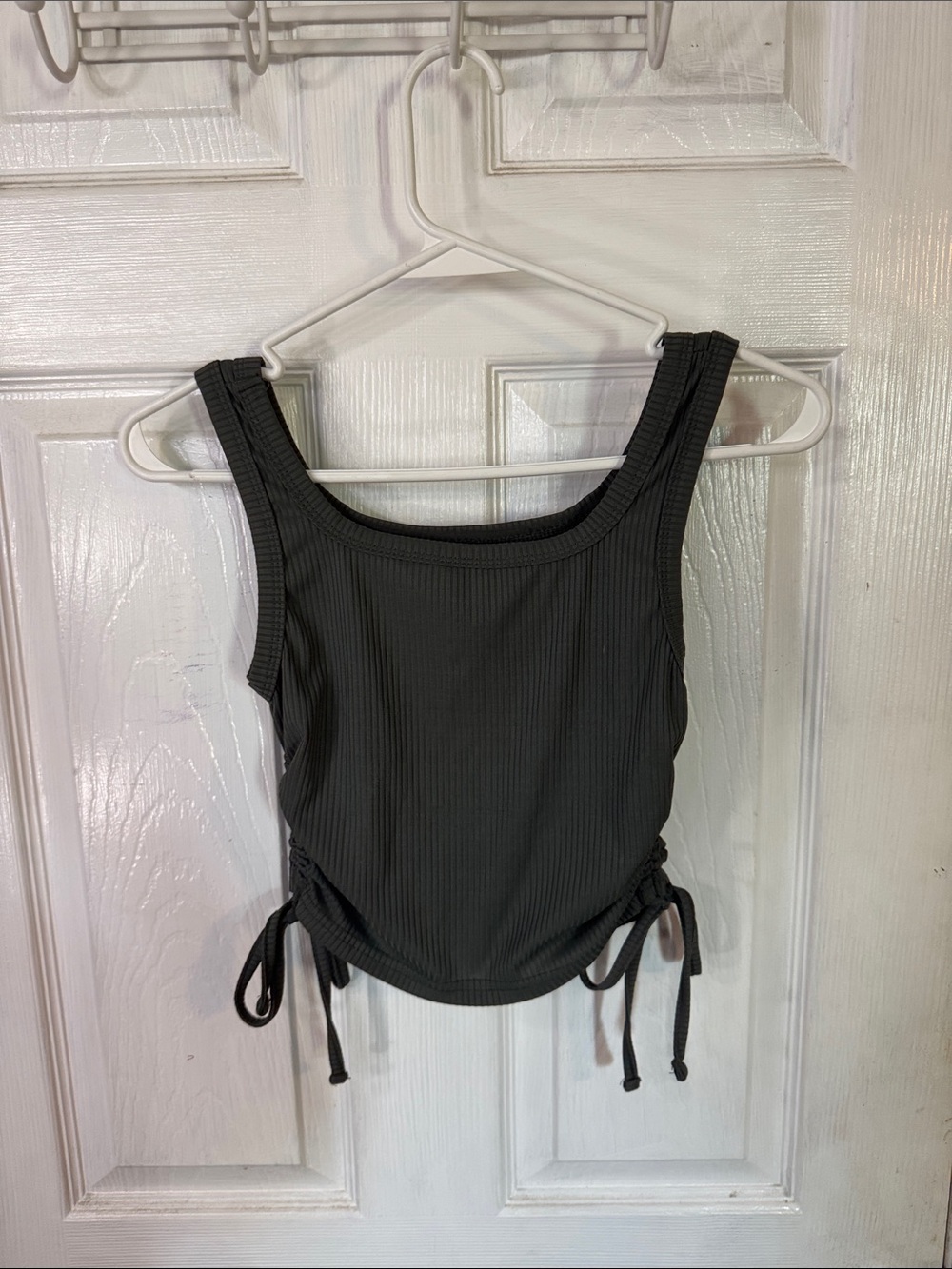 SHEIN Black Ribbed Drawstring Tank Top